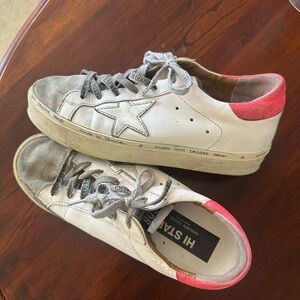 Golden Goose White and Pink Sneakers